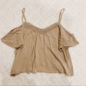 Beige Forever21 Lace Off the Shoulder Tank Top